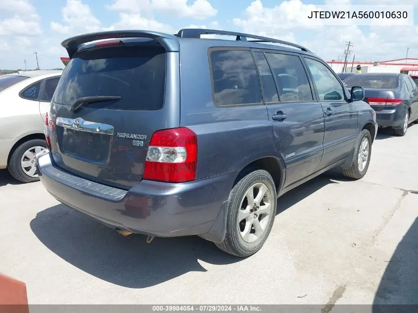 2006 Toyota Highlander Hybrid Limited V6 VIN: JTEDW21A560010630 Lot: 39984054