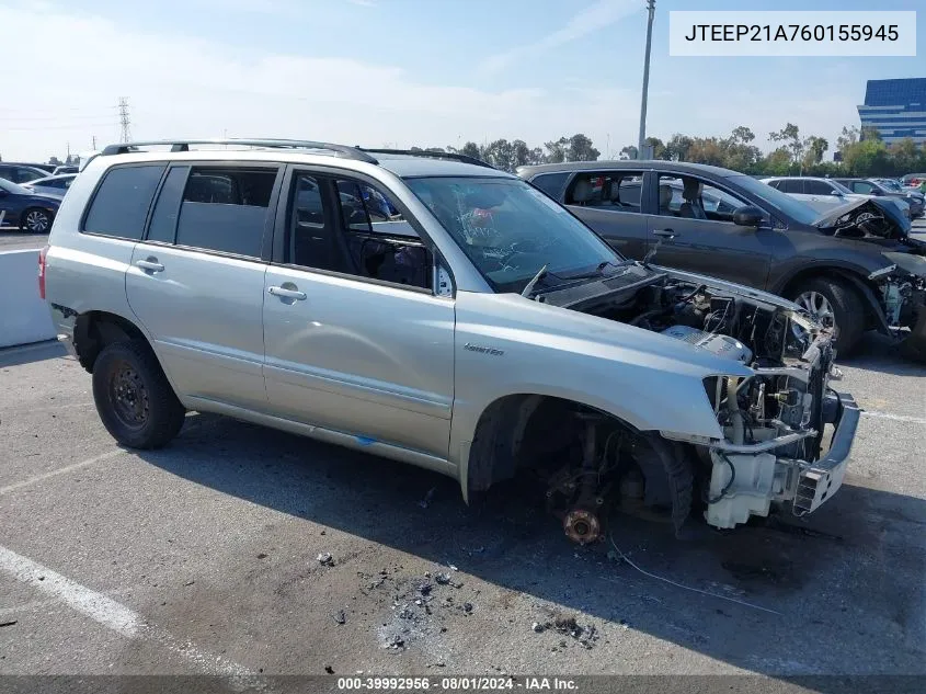 2006 Toyota Highlander Limited V6 VIN: JTEEP21A760155945 Lot: 39992956