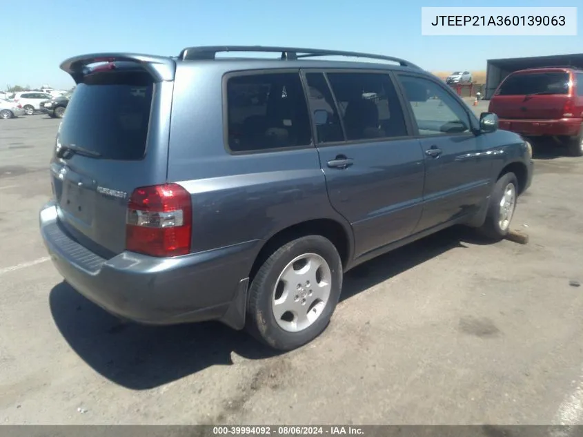 2006 Toyota Highlander Limited V6 VIN: JTEEP21A360139063 Lot: 39994092