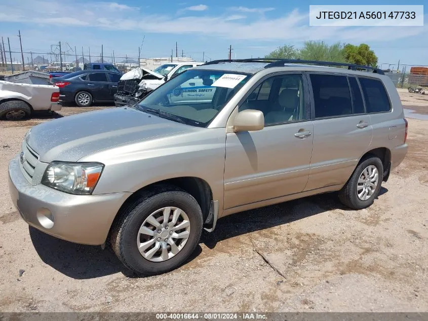 2006 Toyota Highlander VIN: JTEGD21A560147733 Lot: 40016644