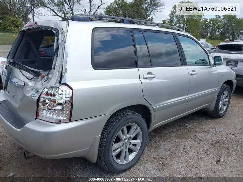 2006 Toyota Highlander Hybrid VIN: JTEEW21A760006521 Lot: 40083982