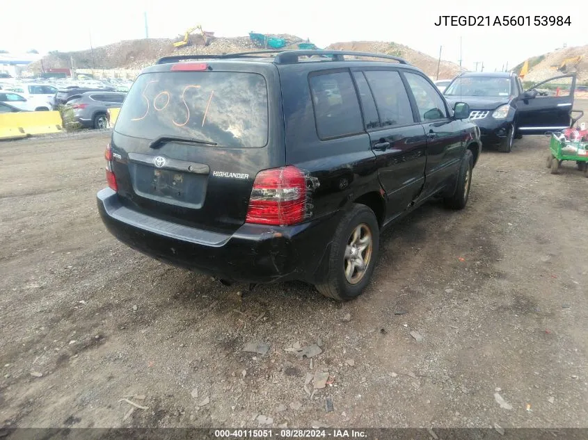 2006 Toyota Highlander VIN: JTEGD21A560153984 Lot: 40115051