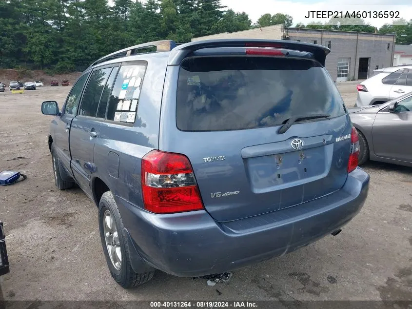 2006 Toyota Highlander V6 VIN: JTEEP21A460136592 Lot: 40131264