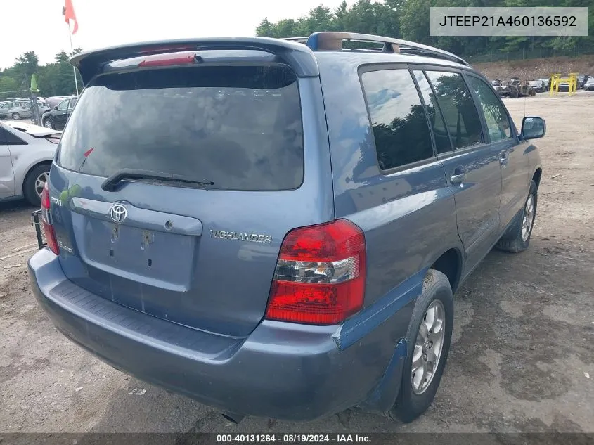 2006 Toyota Highlander V6 VIN: JTEEP21A460136592 Lot: 40131264