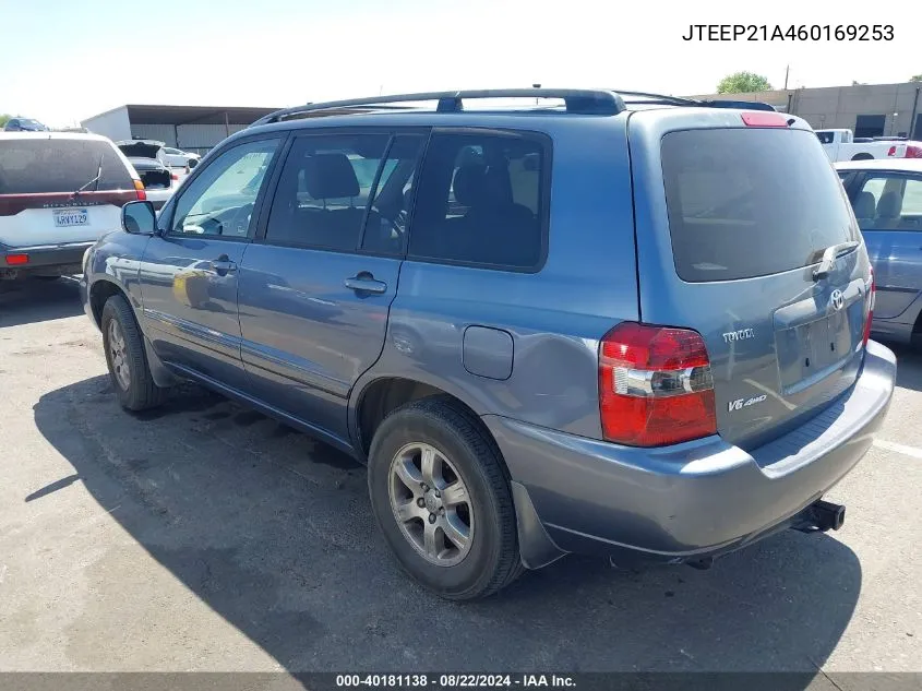 2006 Toyota Highlander V6 VIN: JTEEP21A460169253 Lot: 40181138