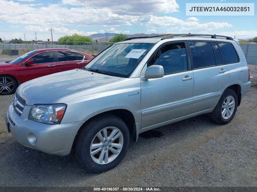 2006 Toyota Highlander Hybrid Limited V6 VIN: JTEEW21A460032851 Lot: 40196357