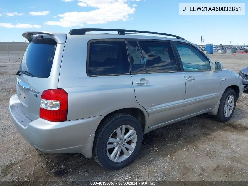 2006 Toyota Highlander Hybrid Limited V6 VIN: JTEEW21A460032851 Lot: 40196357