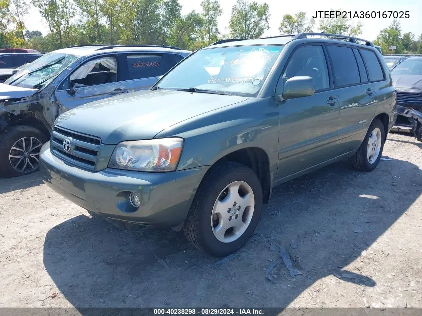 2006 Toyota Highlander Limited V6 VIN: JTEEP21A360167025 Lot: 40238298