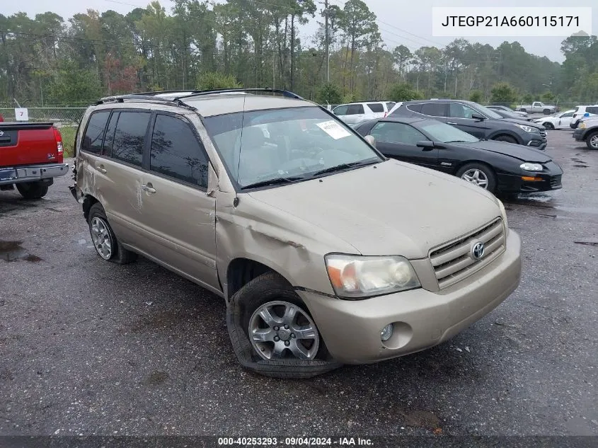 2006 Toyota Highlander Limited VIN: JTEGP21A660115171 Lot: 40253293