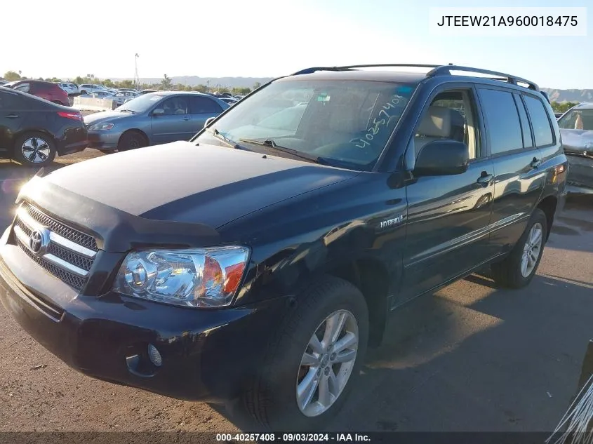 2006 Toyota Highlander Hybrid V6 VIN: JTEEW21A960018475 Lot: 40257408