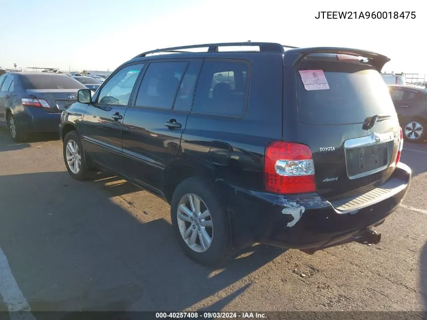 2006 Toyota Highlander Hybrid V6 VIN: JTEEW21A960018475 Lot: 40257408