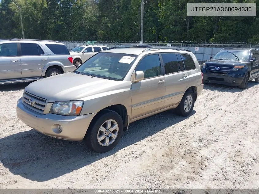 2006 Toyota Highlander V6 VIN: JTEGP21A360094330 Lot: 40273821