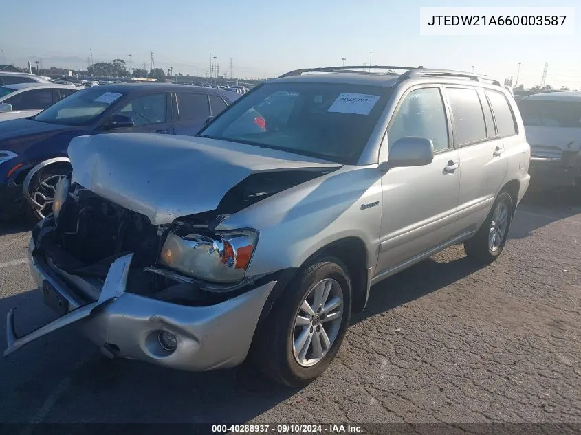 JTEDW21A660003587 2006 Toyota Highlander Hybrid Limited V6