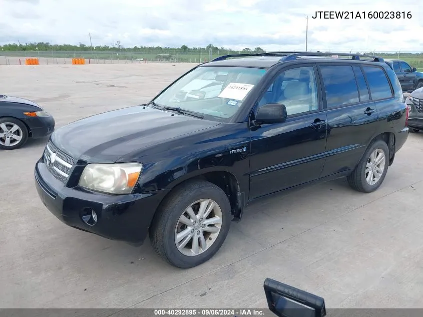 2006 Toyota Highlander Hybrid V6 VIN: JTEEW21A160023816 Lot: 40292895