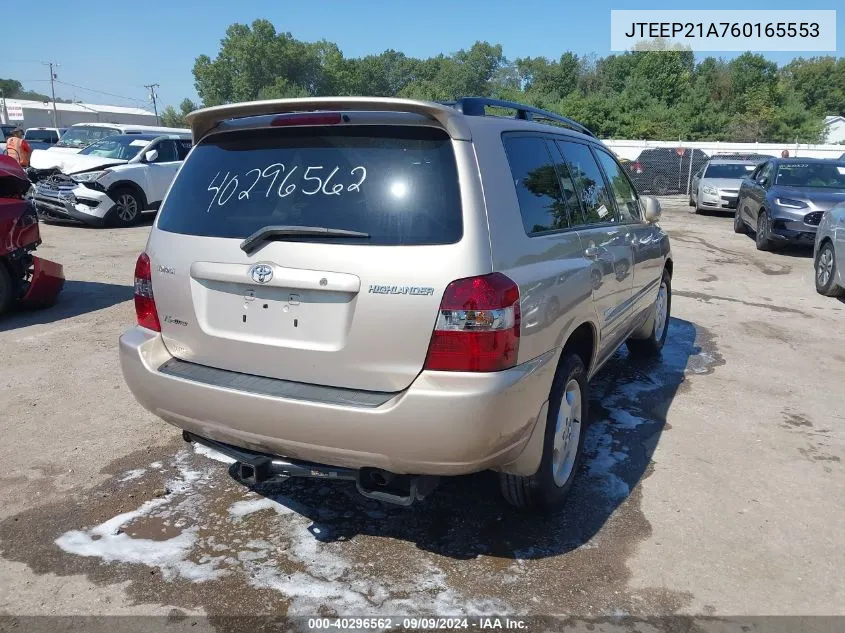 2006 Toyota Highlander Limited V6 VIN: JTEEP21A760165553 Lot: 40296562