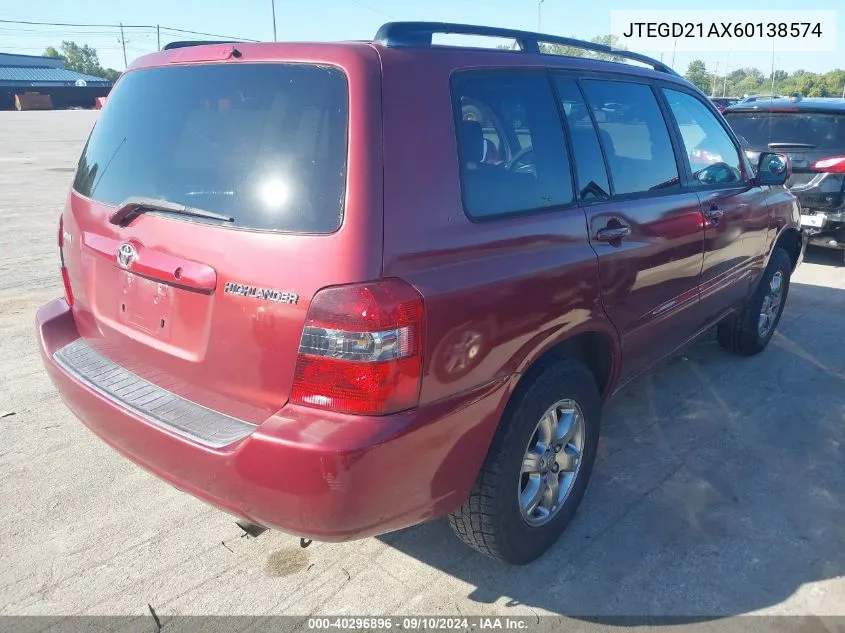 2006 Toyota Highlander VIN: JTEGD21AX60138574 Lot: 40296896