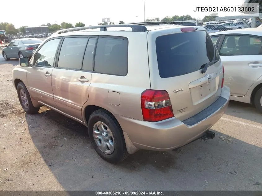 2006 Toyota Highlander VIN: JTEGD21A860133602 Lot: 40305210