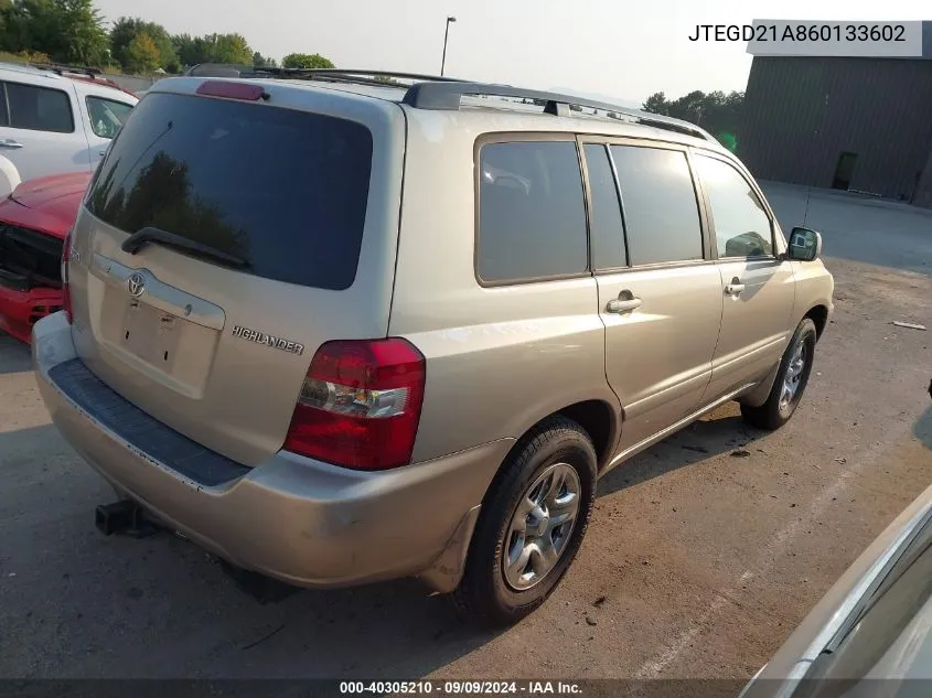 2006 Toyota Highlander VIN: JTEGD21A860133602 Lot: 40305210