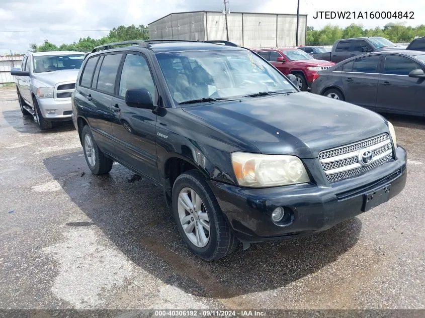 2006 Toyota Highlander Hybrid Limited V6 VIN: JTEDW21A160004842 Lot: 40306192