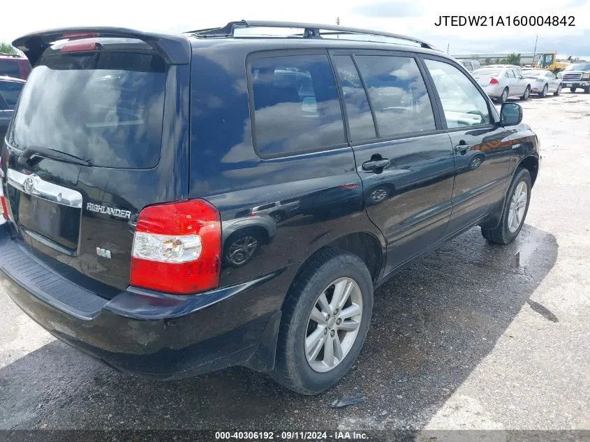 2006 Toyota Highlander Hybrid Limited V6 VIN: JTEDW21A160004842 Lot: 40306192