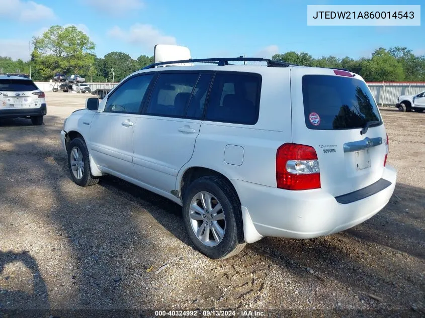 2006 Toyota Highlander Hybrid VIN: JTEDW21A860014543 Lot: 40324992