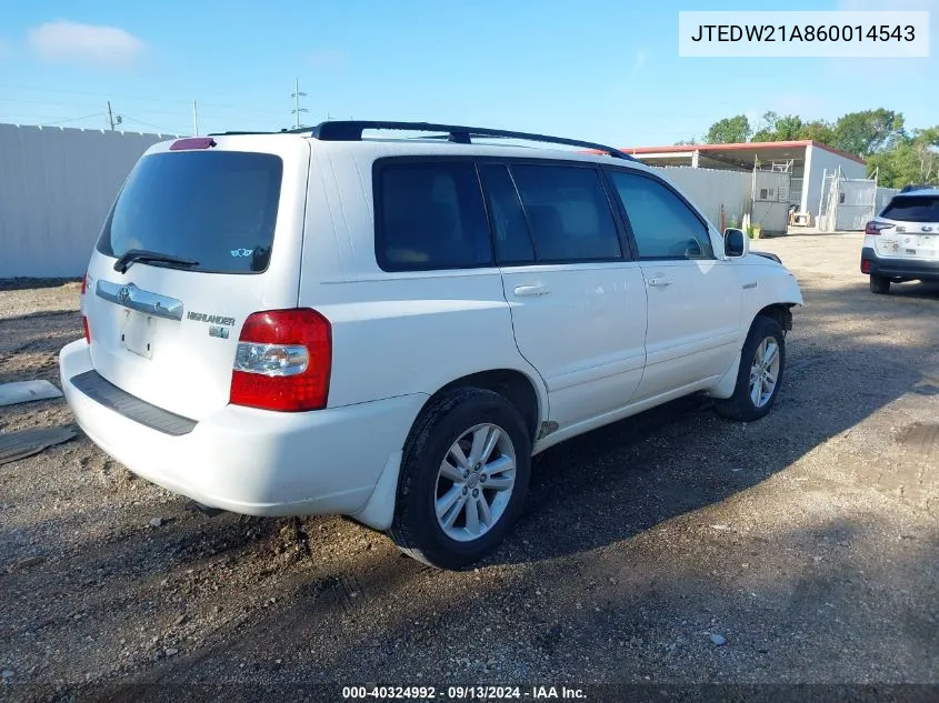 2006 Toyota Highlander Hybrid VIN: JTEDW21A860014543 Lot: 40324992