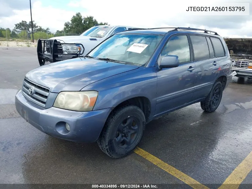 2006 Toyota Highlander VIN: JTEGD21A260153795 Lot: 40334895