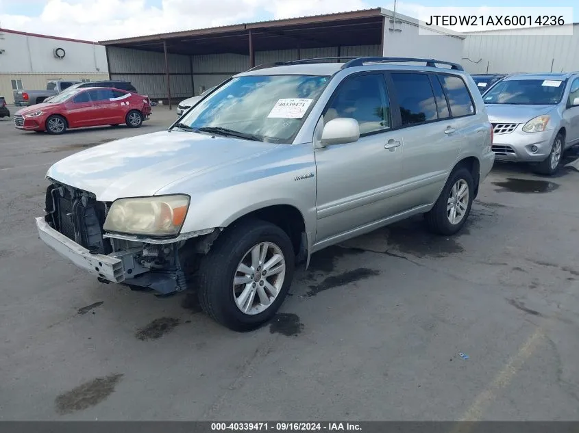 2006 Toyota Highlander Hybrid Hybrid VIN: JTEDW21AX60014236 Lot: 40339471