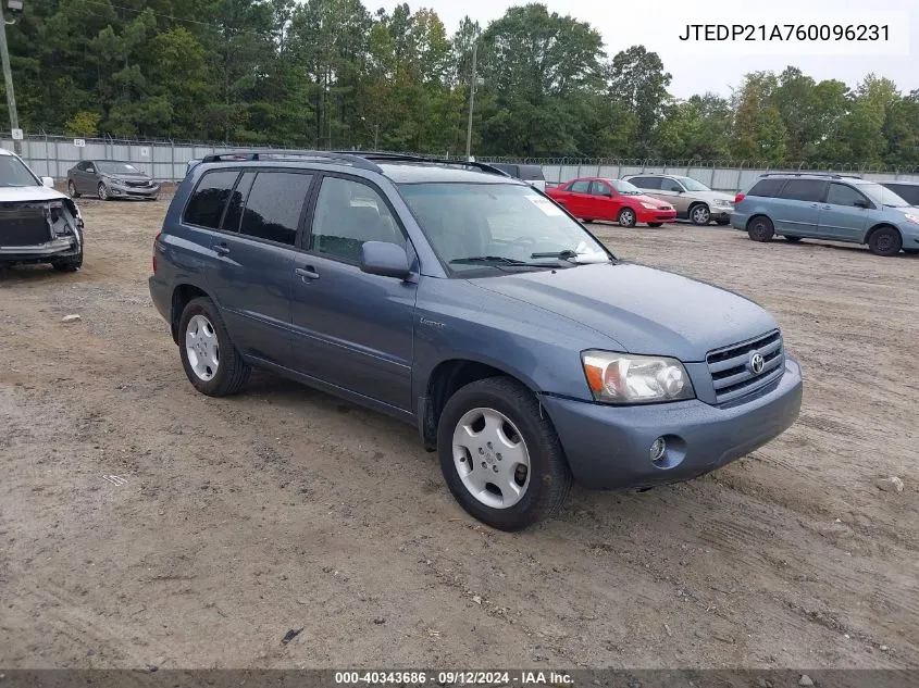 2006 Toyota Highlander Limited V6 VIN: JTEDP21A760096231 Lot: 40343686