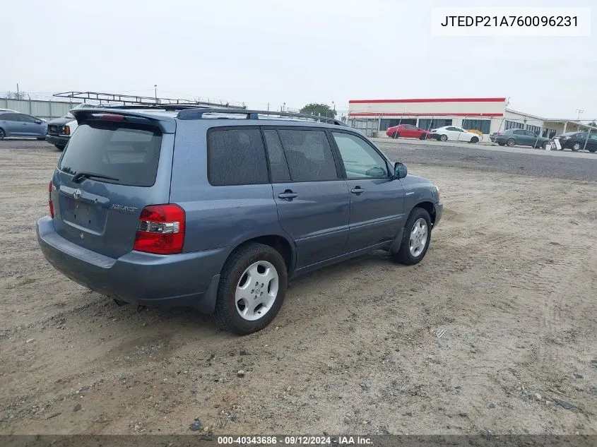 2006 Toyota Highlander Limited V6 VIN: JTEDP21A760096231 Lot: 40343686