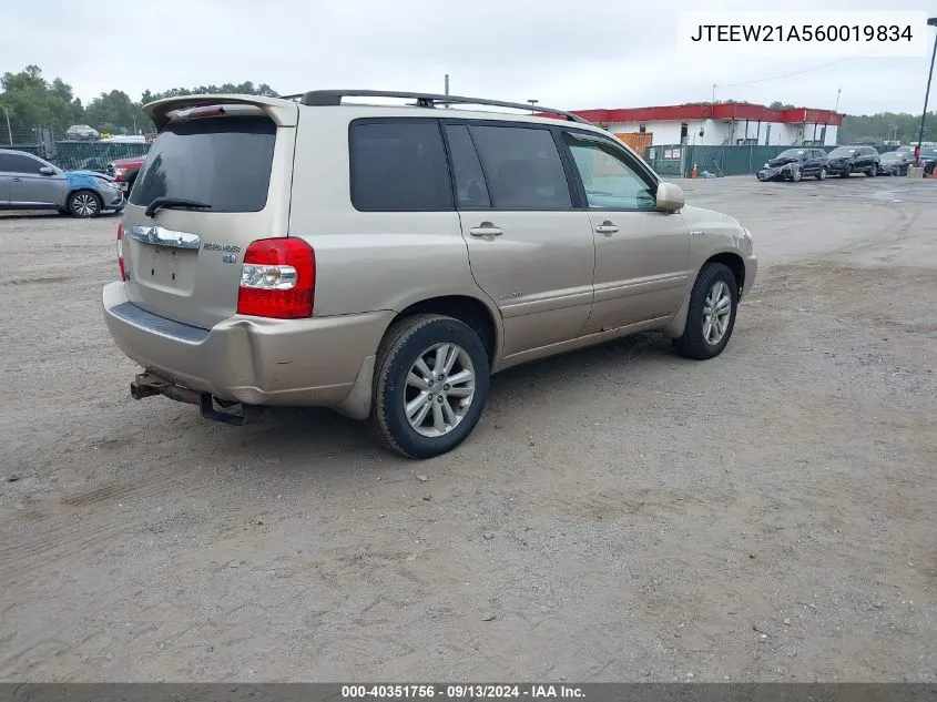 2006 Toyota Highlander Hybrid Limited V6 VIN: JTEEW21A560019834 Lot: 40351756