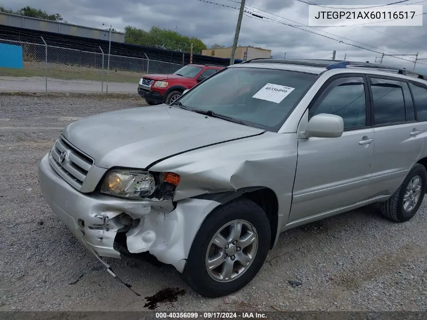 2006 Toyota Highlander V6 VIN: JTEGP21AX60116517 Lot: 40356099