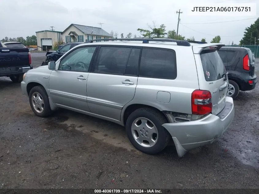 2006 Toyota Highlander Sport V6 VIN: JTEEP21A060176751 Lot: 40361709