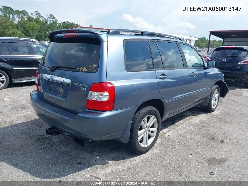 2006 Toyota Highlander Hybrid Hybrid VIN: JTEEW21A060013147 Lot: 40374192