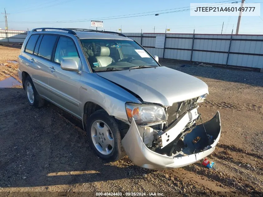 2006 Toyota Highlander Limited V6 VIN: JTEEP21A460149777 Lot: 40424403