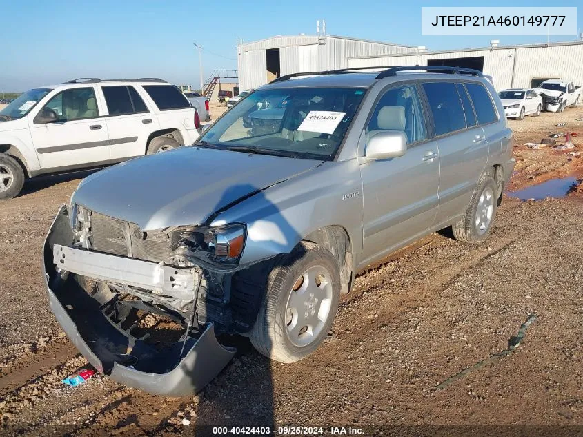 2006 Toyota Highlander Limited V6 VIN: JTEEP21A460149777 Lot: 40424403