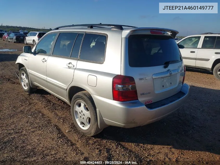 2006 Toyota Highlander Limited V6 VIN: JTEEP21A460149777 Lot: 40424403