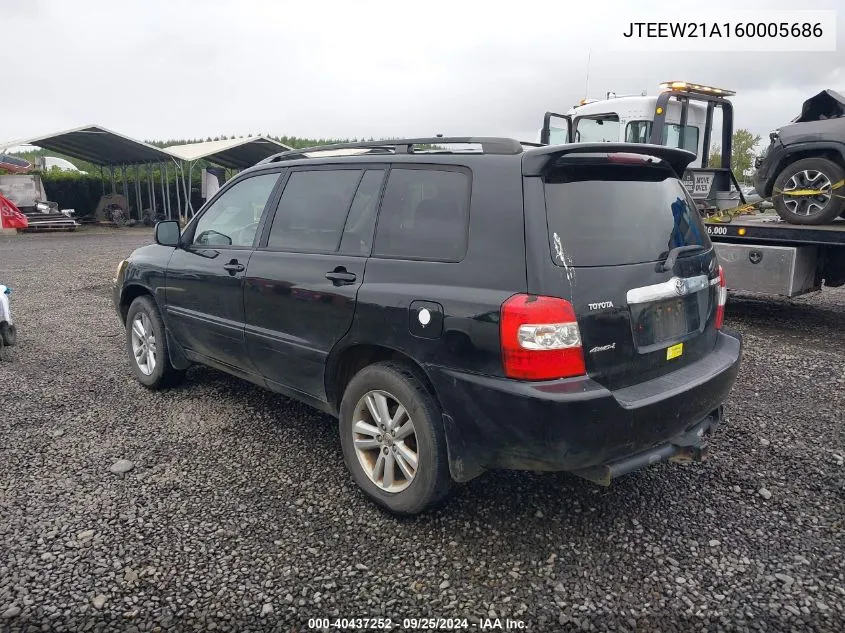 2006 Toyota Highlander Hybrid V6 VIN: JTEEW21A160005686 Lot: 40437252