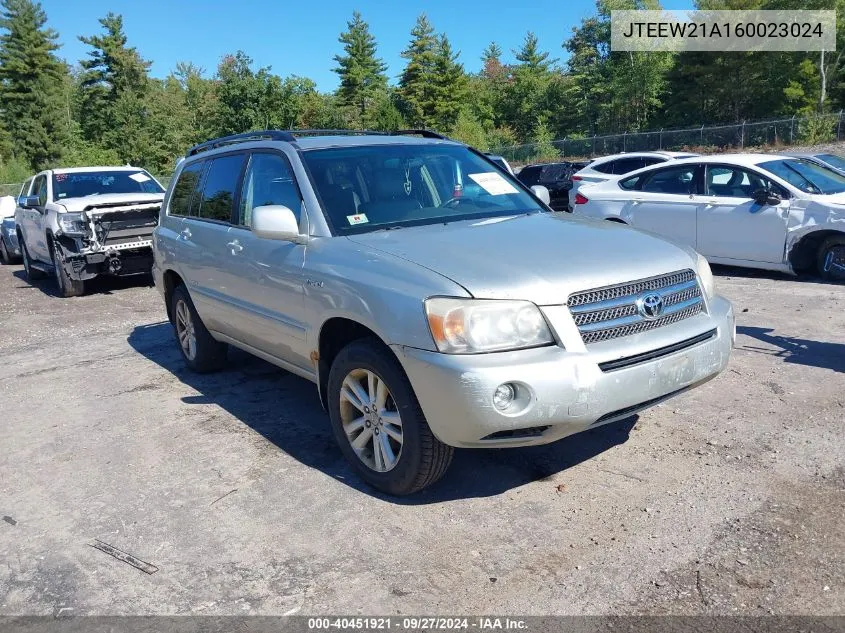 2006 Toyota Highlander Hybrid Limited V6 VIN: JTEEW21A160023024 Lot: 40451921