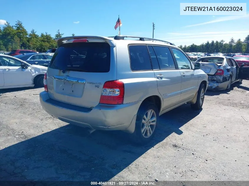 JTEEW21A160023024 2006 Toyota Highlander Hybrid Limited V6