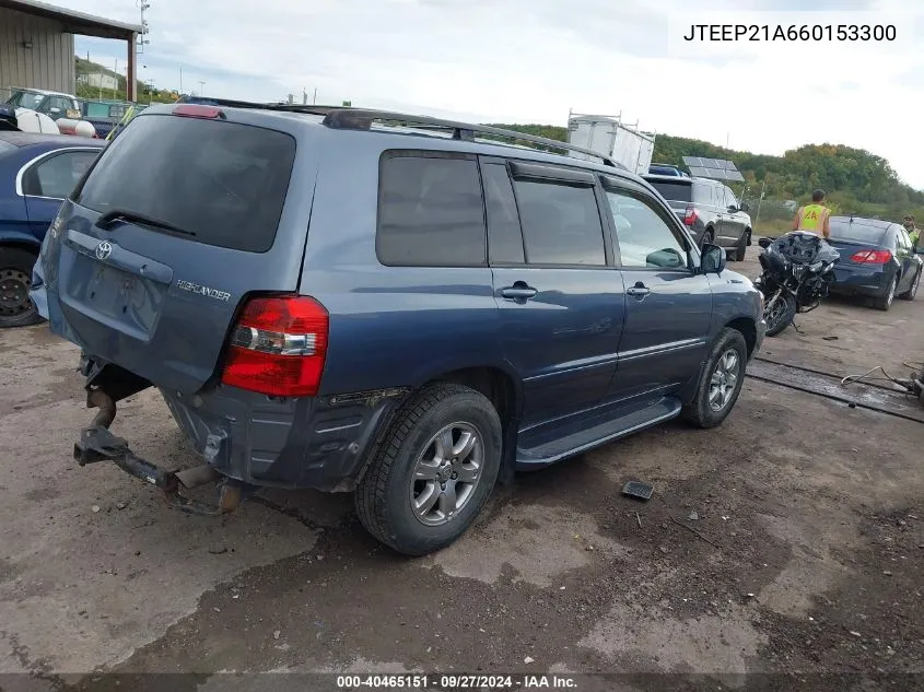 2006 Toyota Highlander V6 VIN: JTEEP21A660153300 Lot: 40465151