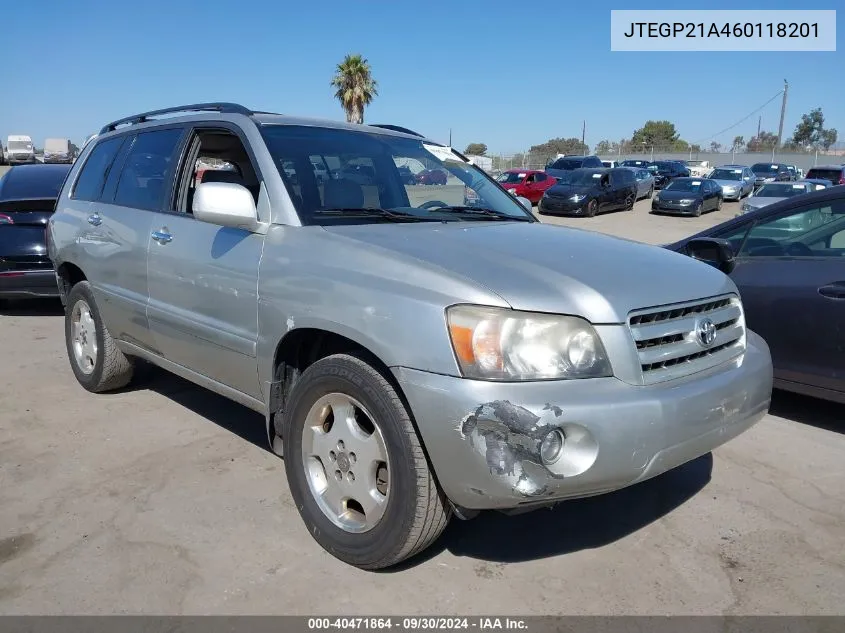 2006 Toyota Highlander Sport V6 VIN: JTEGP21A460118201 Lot: 40471864