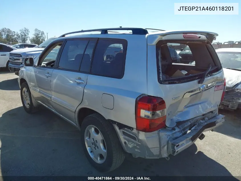 2006 Toyota Highlander Sport V6 VIN: JTEGP21A460118201 Lot: 40471864