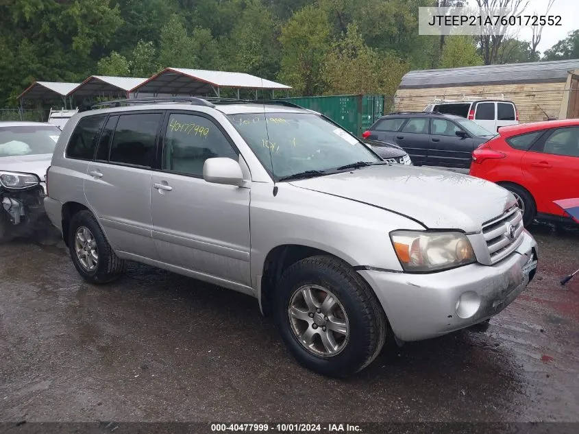 2006 Toyota Highlander Limited VIN: JTEEP21A760172552 Lot: 40477999