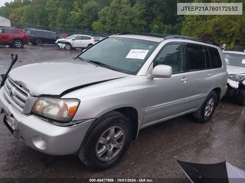 2006 Toyota Highlander Limited VIN: JTEEP21A760172552 Lot: 40477999