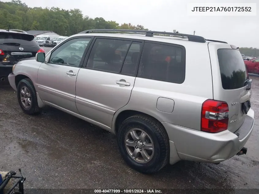 2006 Toyota Highlander Limited VIN: JTEEP21A760172552 Lot: 40477999