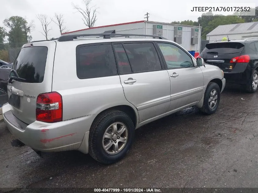 2006 Toyota Highlander Limited VIN: JTEEP21A760172552 Lot: 40477999