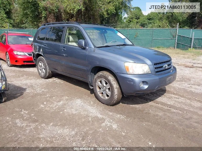 2006 Toyota Highlander V6 VIN: JTEDP21A860113005 Lot: 40482416