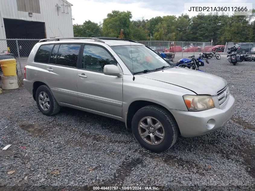 2006 Toyota Highlander V6 VIN: JTEDP21A360112666 Lot: 40483787