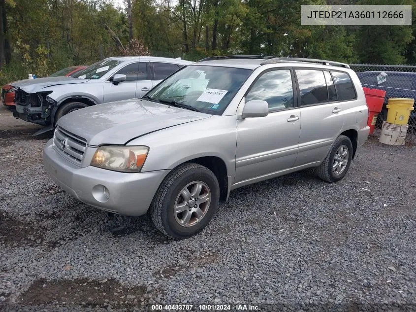 2006 Toyota Highlander V6 VIN: JTEDP21A360112666 Lot: 40483787